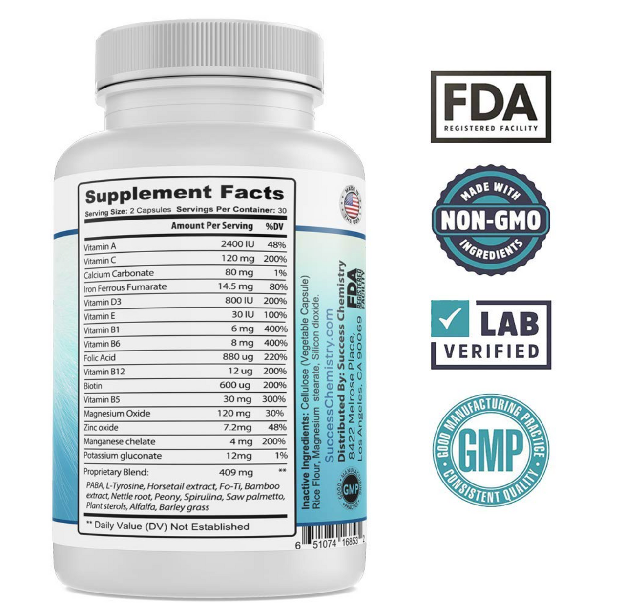 Hair Growth Supplement for Longer, Stronger, Healthier Hair by Success Chemistry - 60 Capsules – image 3