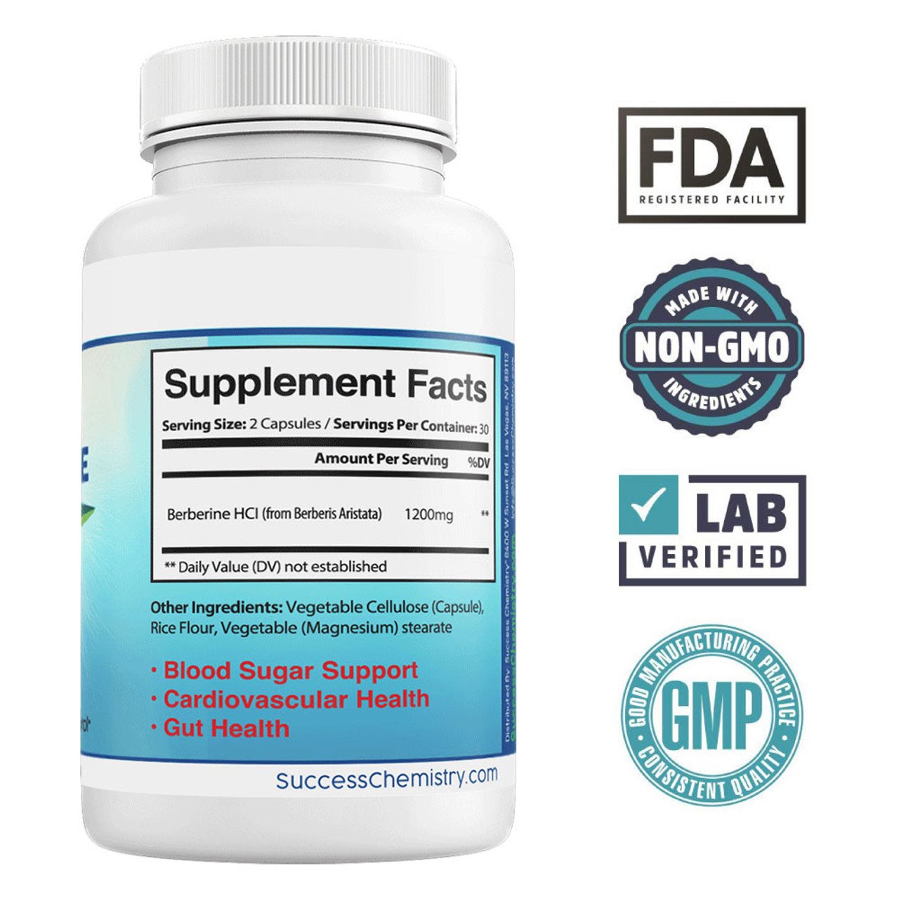 Berberine Supplement for Weight Loss and Blood Sugar Management by Success Chemistry - 60 Capsules – image 2