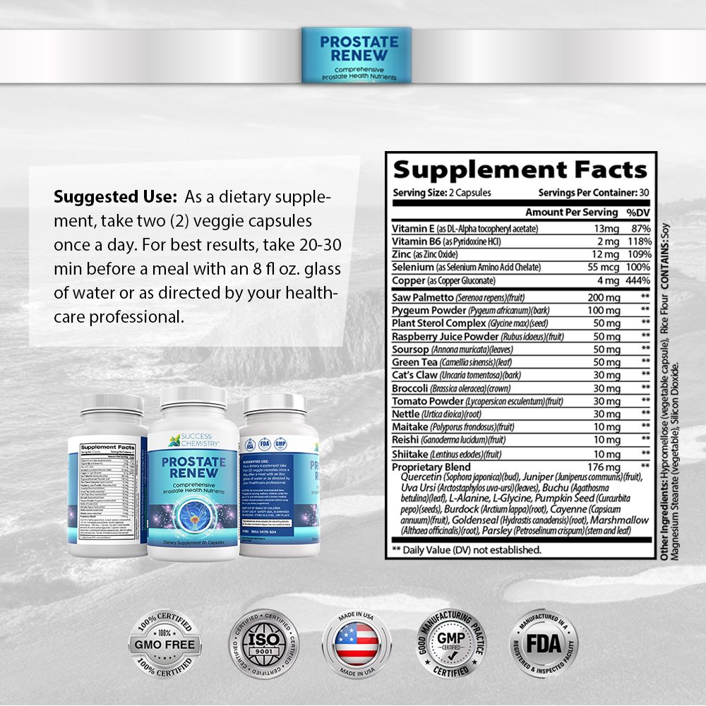 Success Chemistry® Prostate Renew - 2 pack! - Natural Prostate Supplement for Men with Saw Palmetto & Quercetin - Supports Urinary Flow, Reduces Nighttime Trips, Promotes Healthy Prostate - 60 Veggie Capsules – image 2