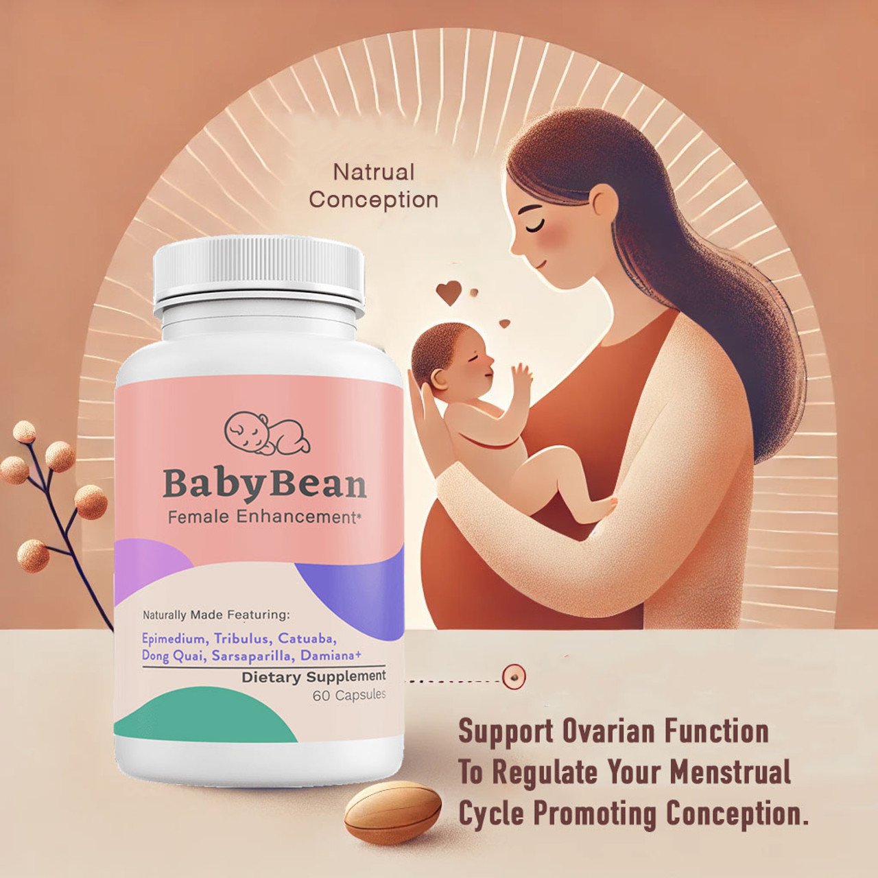 BabyBean Female Fertility Support Supplement - Natural Non-GMO Conception Aid & Reproductive Health Support for Women, Hormone Balance & Prenatal Wellness – image 3