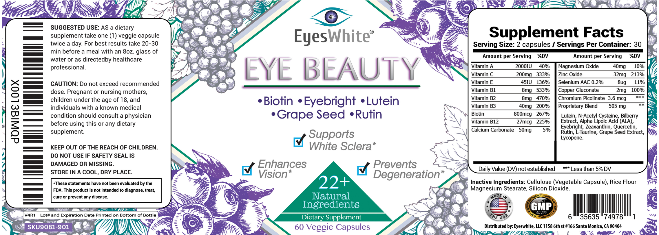 EyesWhite Eye Beauty Supplement 3 Pack Bundle - Lutein, Eyebright & Antioxidant Vision Support - 180 Capsules Total – image 2