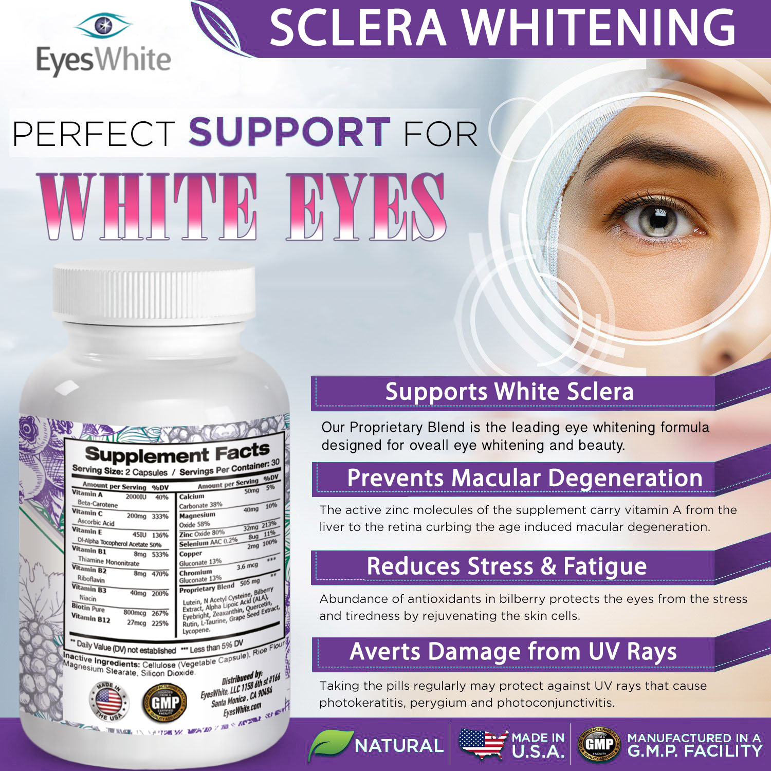 EyesWhite Eye Beauty Supplement 3 Pack Bundle - Lutein, Eyebright & Antioxidant Vision Support - 180 Capsules Total – image 3