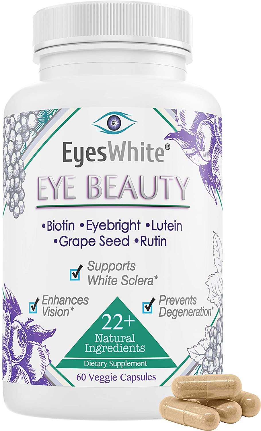 EyesWhite Eye Beauty Supplement 3 Pack Bundle - Lutein, Eyebright & Antioxidant Vision Support - 180 Capsules Total – image 4