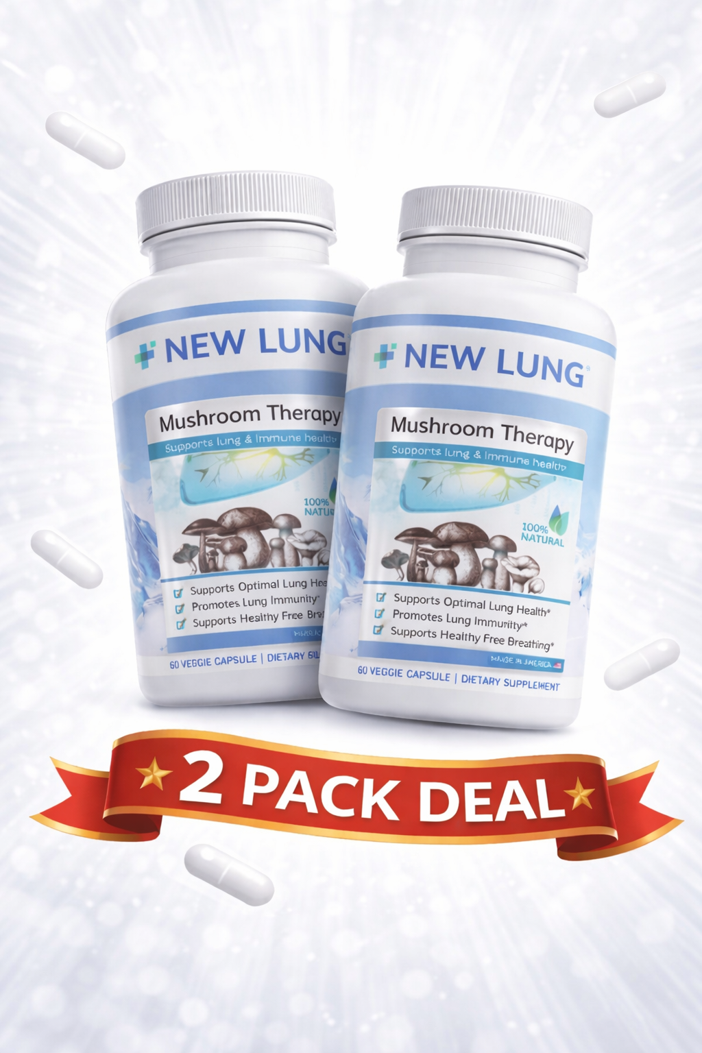 Mushroom Immune and Respiratory Wellness 2-Pack - Reishi Cordyceps Chaga Complex - 120 Capsules Total – image 1