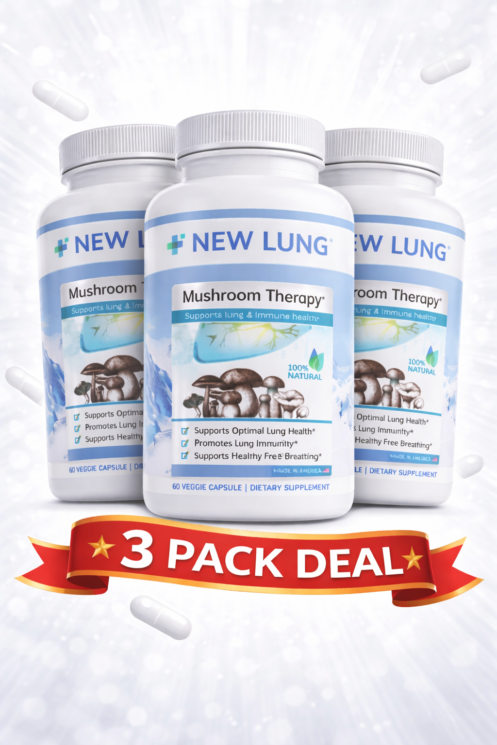 Mushroom Defense Stack 3-Pack - Reishi Cordyceps Chaga Turkey Tail and Lion's Mane - 180 Capsules Total – image 1