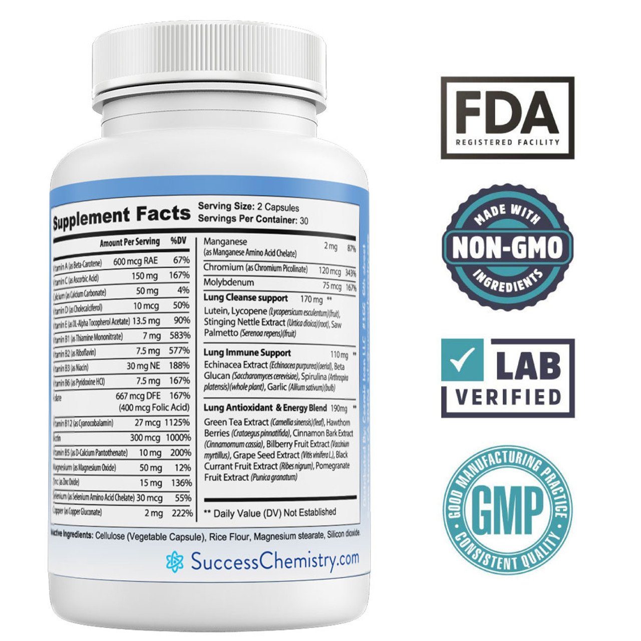 Lung Detox Premium Cleanse with Herbal Ingredients - Promote Lung Health and Detoxification with Mullein, Marshmallow Root, Ginger, and Antioxidant Fruit & Energy Blend - Support Respiratory Function and Immune Health - 60 Capsules – image 2