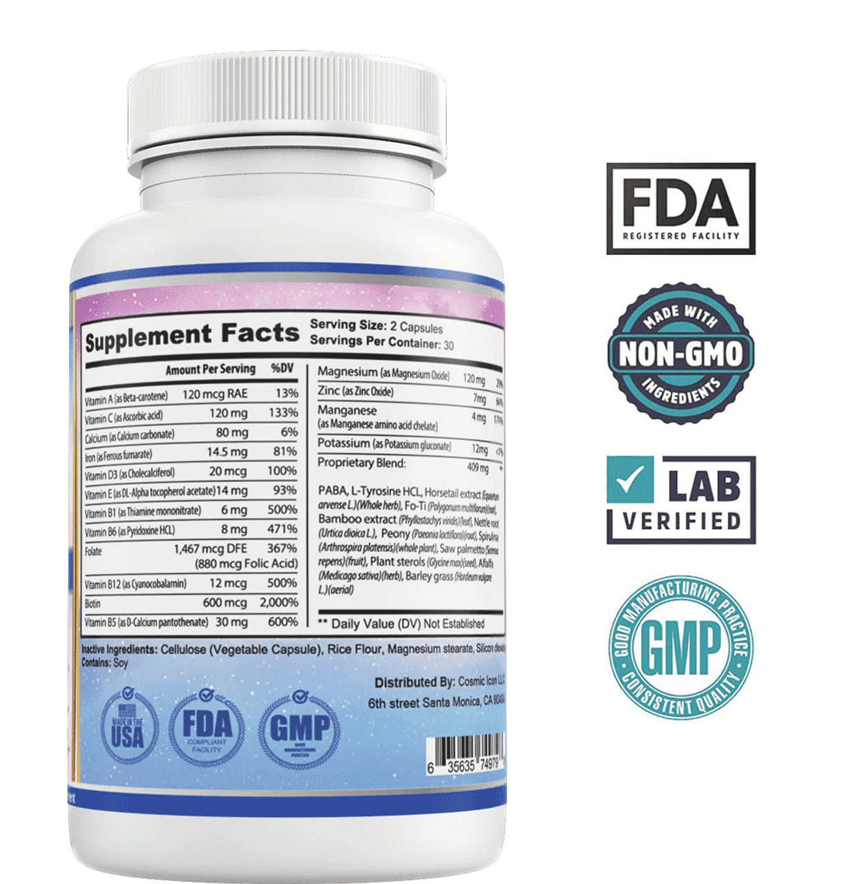 Eyelash Growth and Eyebrow Dietary Supplement by Success Chemistry - Achieve Longer, Fuller Lashes and Thicker Eyebrows with Natural Ingredients - 500mg Plus Per Serving - 60 Capsules – image 2