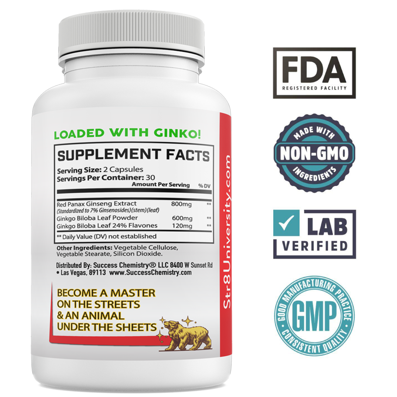 Ginseng Supplement with Ginkgo Biloba and Red Korean Panax Root by Success Chemistry - 60 Capsules – image 2