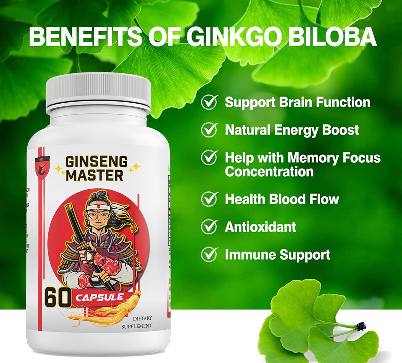 Ginseng Supplement with Ginkgo Biloba and Red Korean Panax Root by Success Chemistry - 60 Capsules – image 3