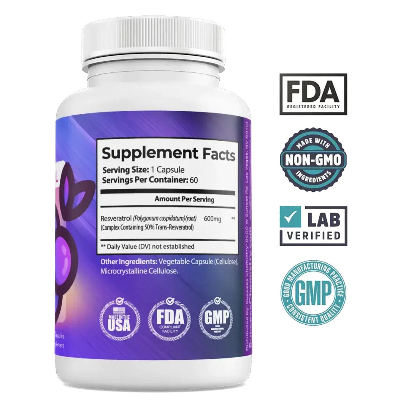 Japanese Resveratrol Supplement - Anti-Aging Formula with Organically Sourced Knotweed & Wine Extract for Youthful Skin & Longevity - 60 Capsules by Success Chemistry – image 2