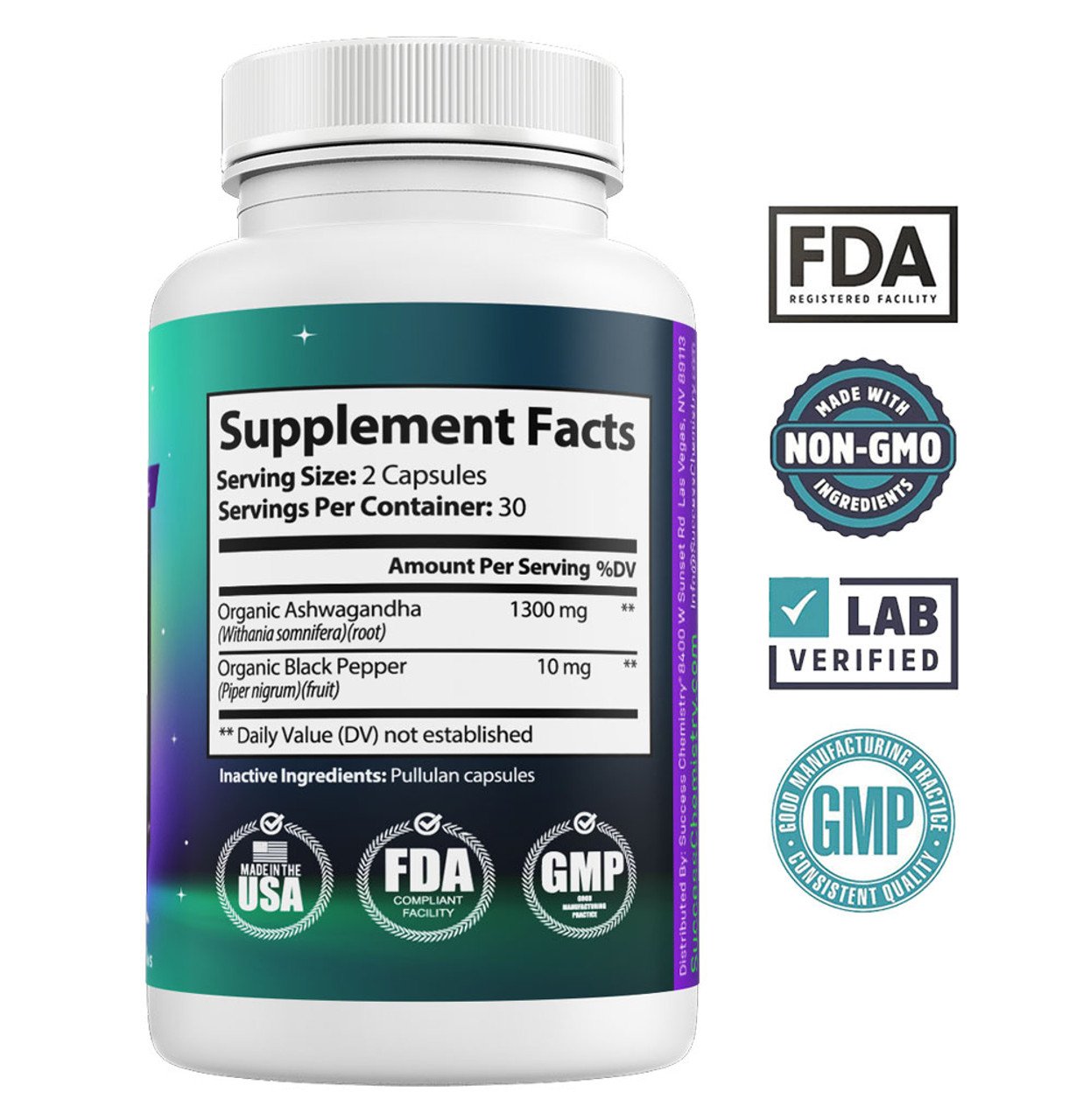 Organic Ashwagandha Supplement to Reduce Stress and Improve Muscle Health by Success Chemistry - 60 Capsules – image 2