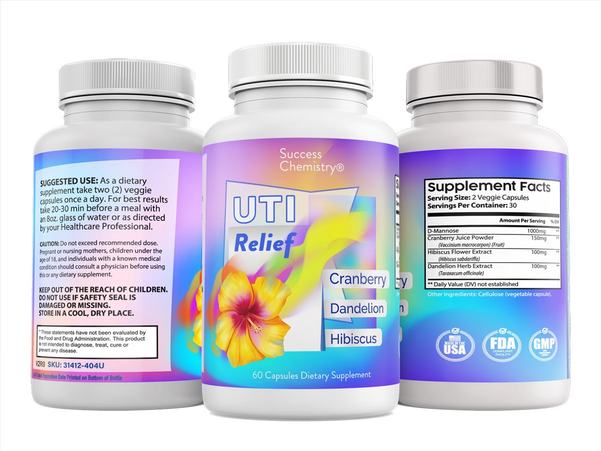 Success Chemistry UTI Relief 3-Pack - 60 Capsules Each - Natural D-Mannose & Cranberry Formula for Urinary Health Support - Vegan Cellulose Capsules - 3-Month Supply – image 4