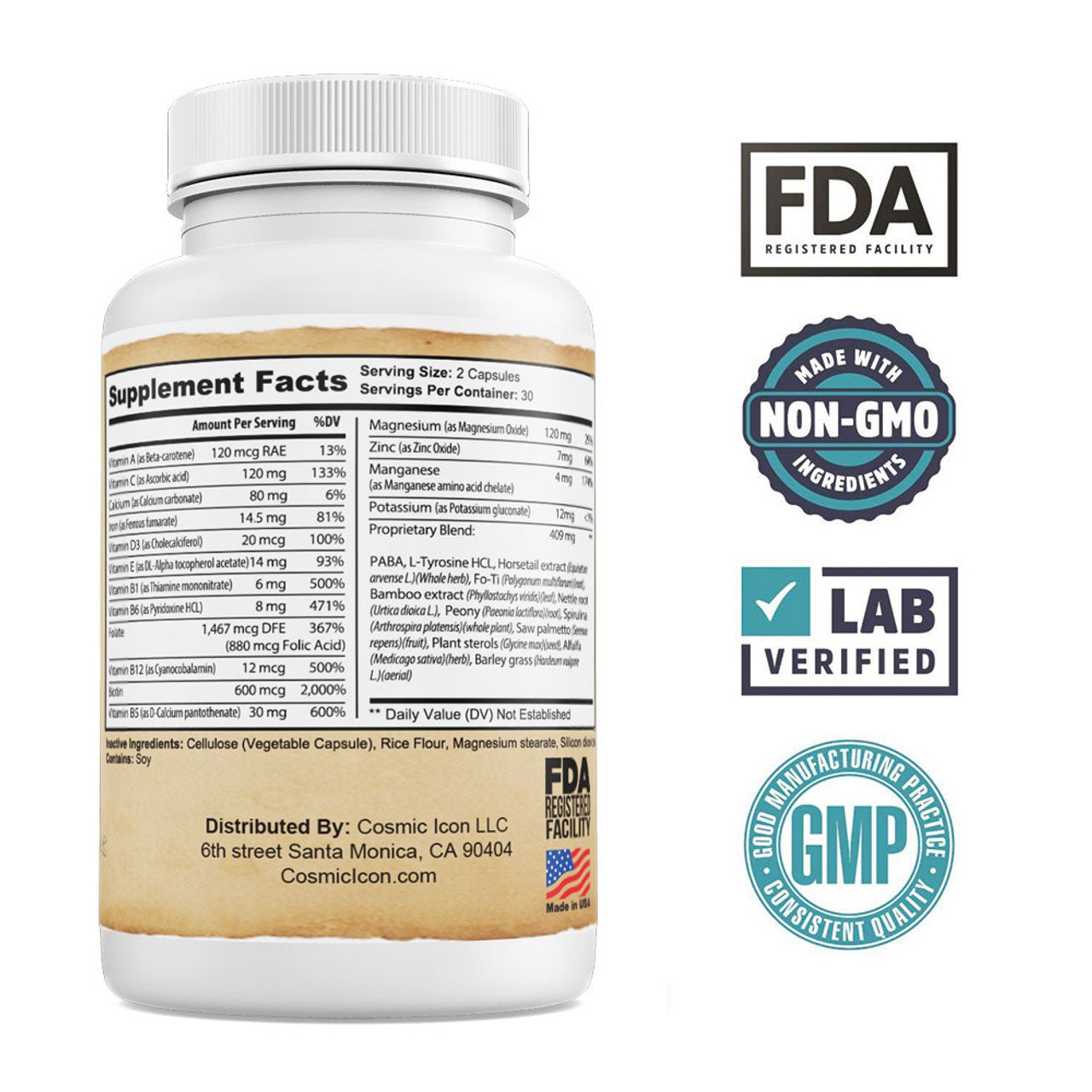 Captain Long Beard Rapid Beard Growth Formula - Powerful Blend with PABA, Horsetail Extract, Fo-Ti, Bamboo Extract, Stinging Nettle, Chinese Peony, Spirulina, Saw Palmetto, Plant Sterols, Alfalfa, and Barley - 60 Capsules – image 2