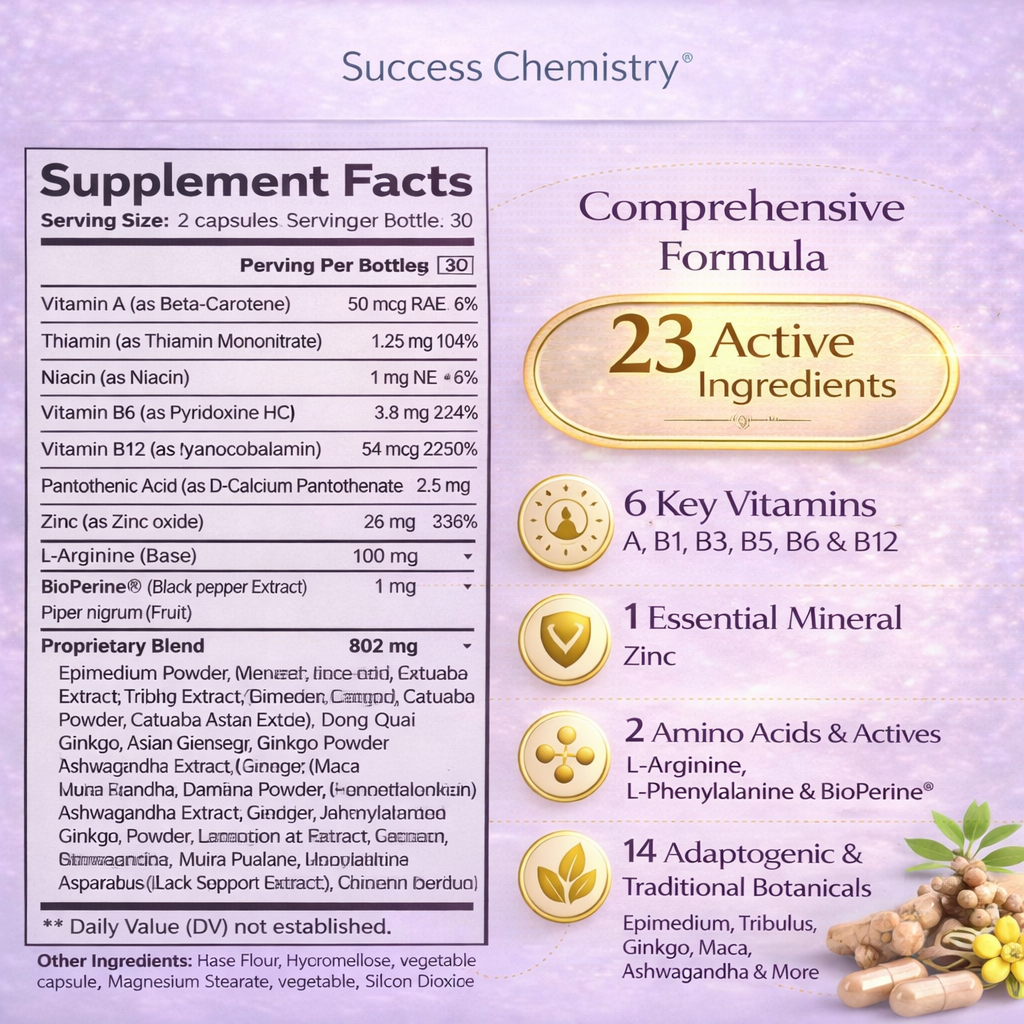 Success Chemistry Women's Balance – Female Libido & Arousal Support Supplement with L-Arginine, Maca, Ashwagandha, Ginseng & Zinc – 60 Capsules – image 8