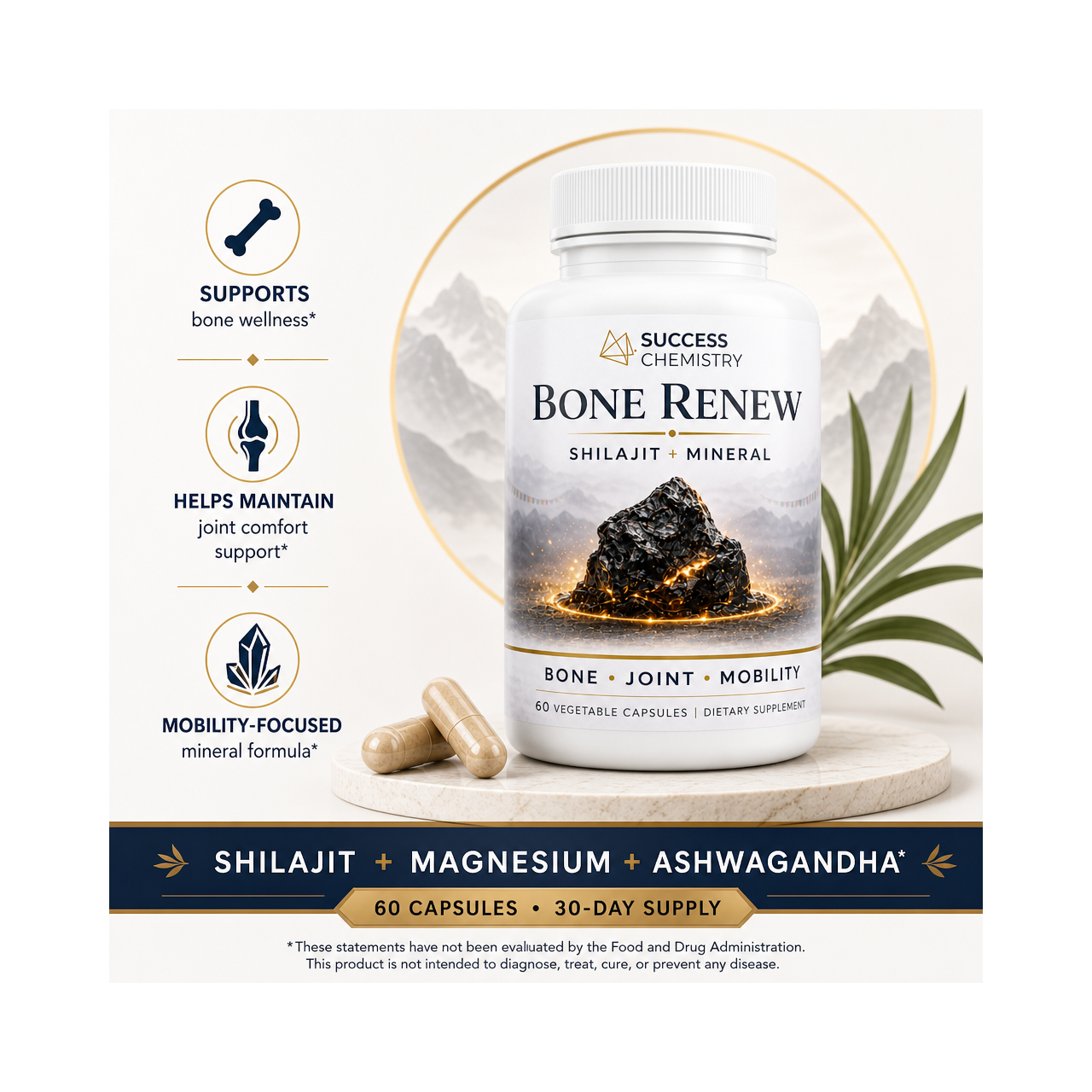 Success Chemistry Bone Renew - Bone & Joint Support with Shilajit, Magnesium & Ashwagandha - 60 Capsules – image 2