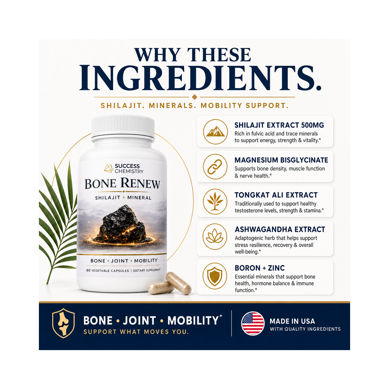 Success Chemistry Bone Renew - Bone & Joint Support with Shilajit, Magnesium & Ashwagandha - 60 Capsules – image 3