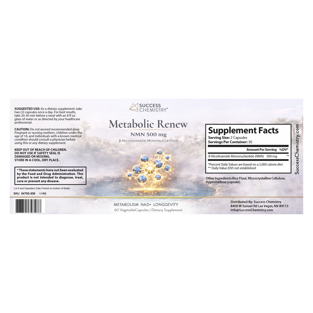 Success Chemistry Metabolic Renew - NMN 500 mg NAD+ Precursor Support - 60 Capsules – image 5